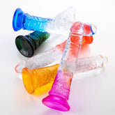 Realistik Jel Dokulu Testissiz Ultra Yumuşak Şeffaf Kırmızı Yapay Penis Dildo